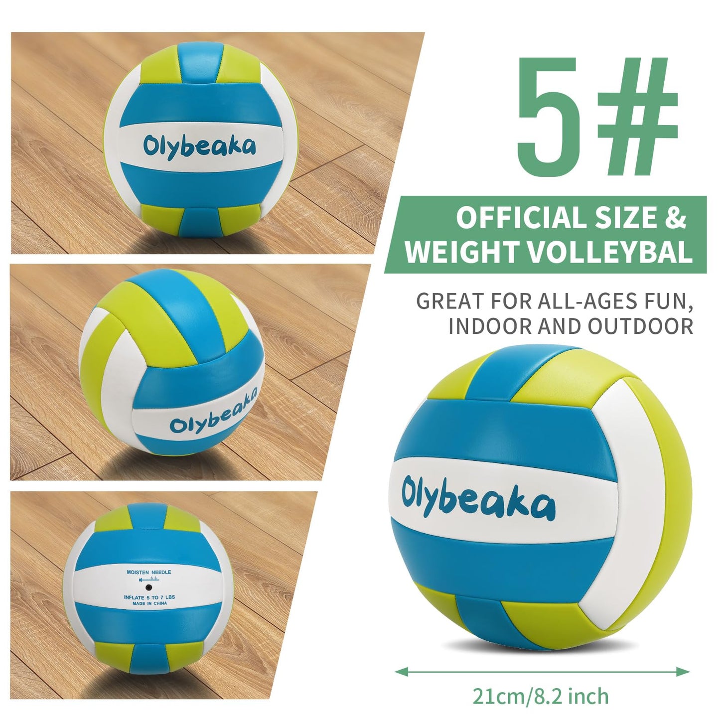 Olybeaka Official Size 5 PU Volleyball with Soft Touch for Indoor Outdoor, Waterproof & Durable Volleyball for Beach Park Games Gym Practice with Pump and Heavy Duty Mesh Bag