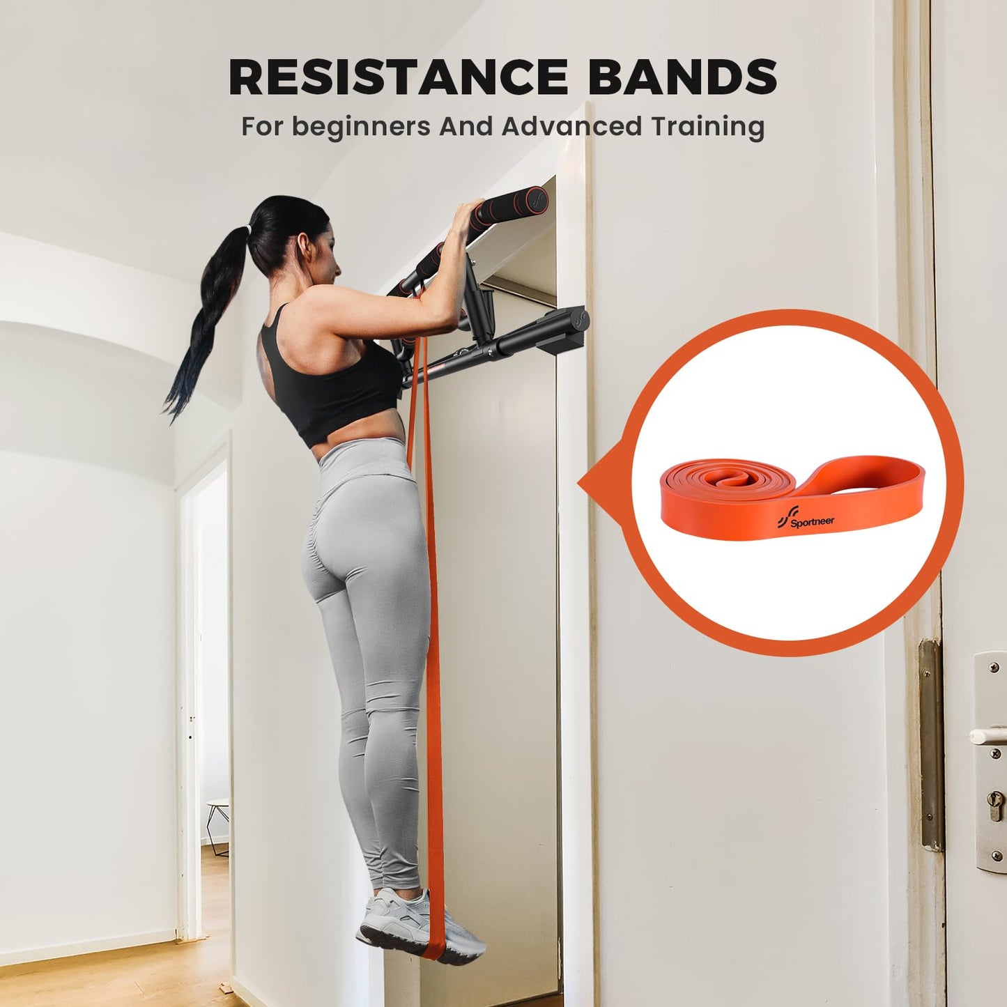 Sportneer 2026 Upgrade Pull up Bar for Doorway with Folding Handle, Door Pull up Bar Door Frame Multi-grip Upper Body Trainer, 440lb, Indoor Fitness for Home Gym Strength Training - US Patent Pending (Black)