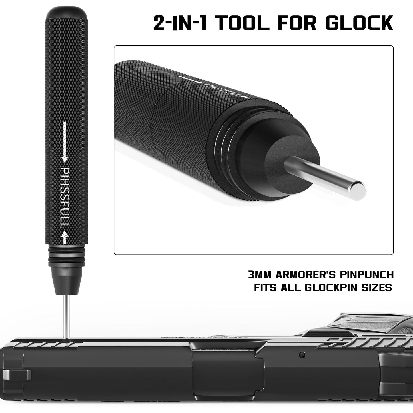 2-in-1 Tool Kit for Glock with Front Sight Remove, Magazine Disassembly,Pin Punch Tool for Glocks 19 19x 17 26 27 43 43x Accessories