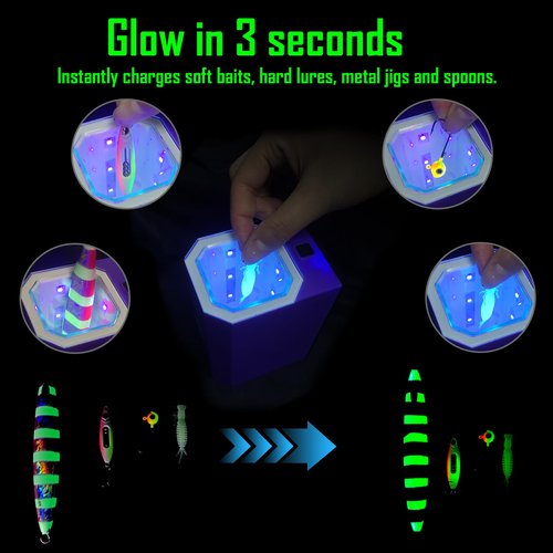 Eupheng Fishing Lure Glow UV Light UV Bait Light for Night Fishing, Jig Saltwater, Ice Fishing, Hands-Free Strap, Waterproof UV Lamp for Various Luminous Lures