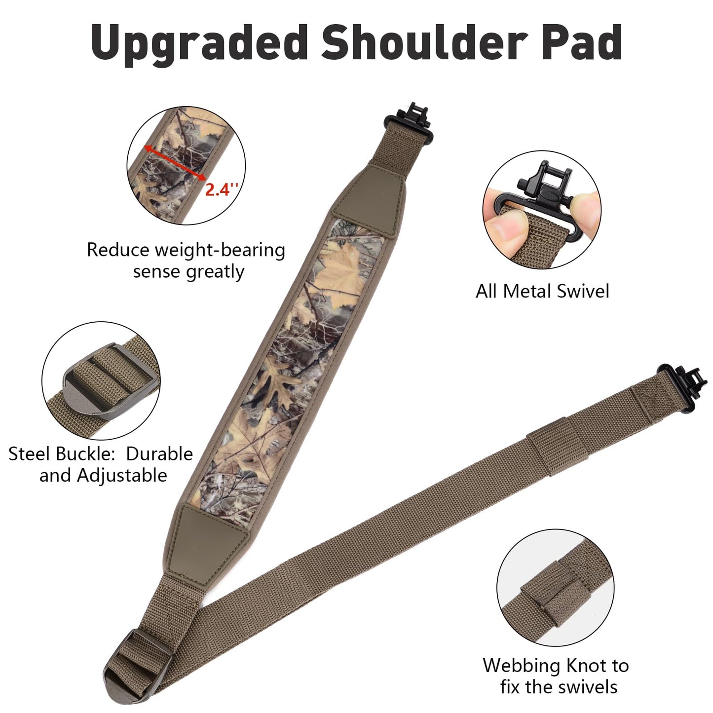 BOOSTEADY Two Point Gun Sling with Swivels,Durable Shoulder Padded Strap,Length Adjustable Gun Strap