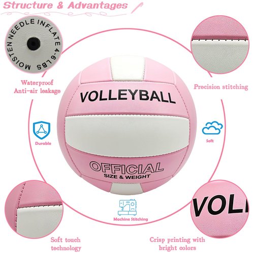 Stavanicen Volleyball Official Size 5 for Indoor Outdoor, Soft Volleyball for Girls Boys Teenager Adults Beach Pool Game Gym Training & Beginner (Pink & White)