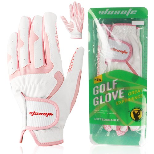 DUFFOBAN Womens Golf Gloves Both Hands, 1 Pair Left Right Hand Ladies Golf Glove, Non Slip Gloves Lightweight Breathable Pink Fit Woman Girl, Size Medium