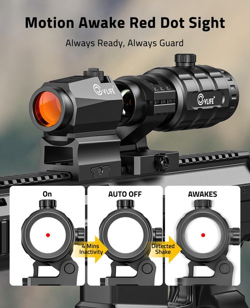 CVLIFE JackalHowl Red Dot Sight & 3X Magnifier Combo Set, 2 MOA Motion Awake Red Dot Optics and Flip-to-Side Magnifier Kit, Absolute Co-Witness Mount