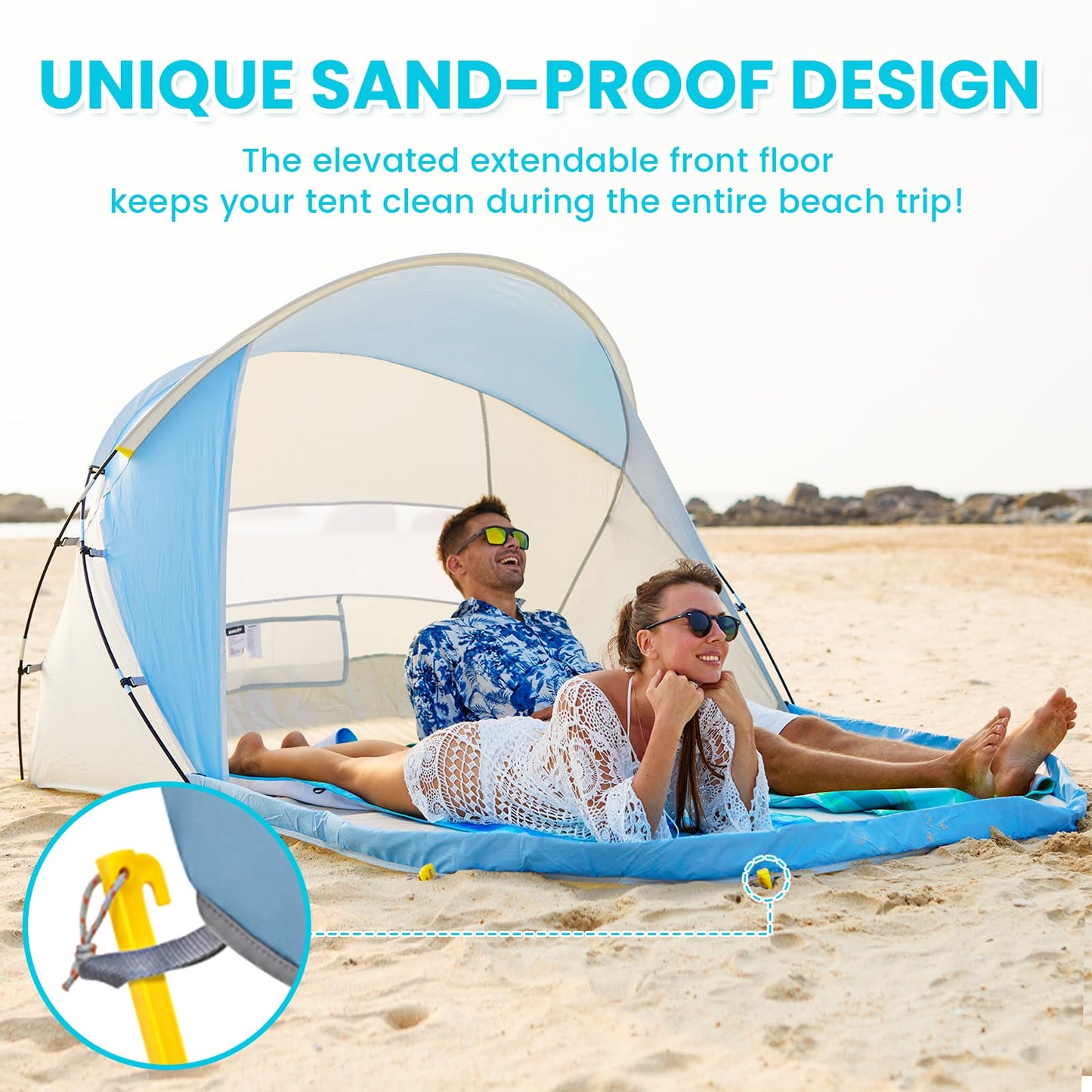 #WEJOY Beach Tent for 3-4 Person Portable Beach Shade Sun Shelter Canopy with UPF 50+ UV Protection Carrying Bag Stakes for Beach Camping Hiking