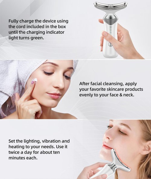 Dopsikn 9-in-1 Red-Light-Therapy-for-Face-and-Neck, Portable Facial Massager Tool with Adjustable Vibration & Thermals for Wrinkles, Double Chin, White