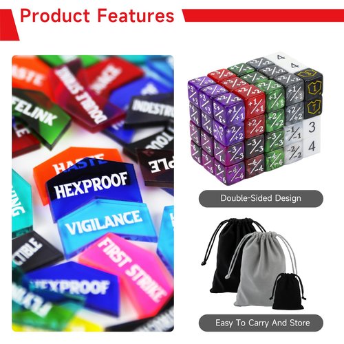 SIXPOINTS 130 Pieces MTG Counter Dice Plus 1 Life Counters Tokens 6 Sided D20 Dice & MTG Counters/Keyword Counters Set Compatible with Magic The Gathering, TCG, Card Games Accessories