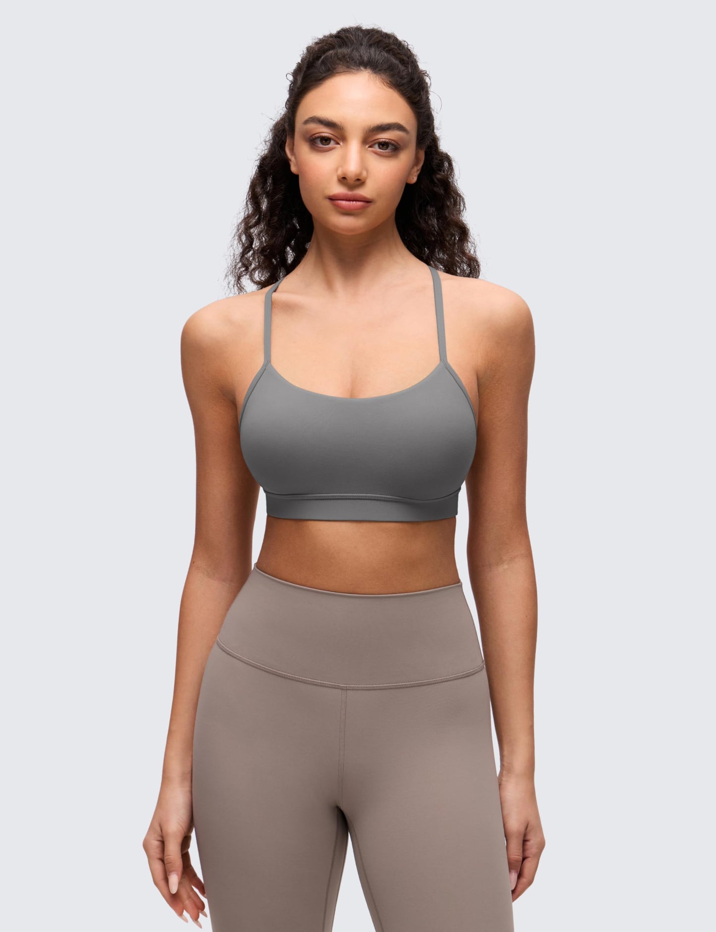 CRZ YOGA Butterluxe Y Back Sports Bras for Women - Padded Racerback Low Impact Spaghetti Thin Strap Workout Yoga Top White Apricot Medium