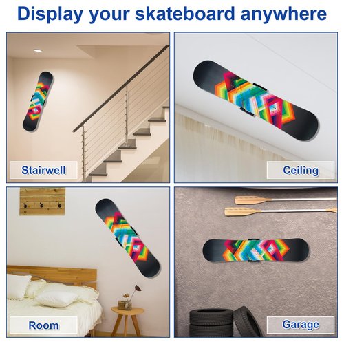 BOXOB Skateboard Deck Wall Mount, 360-Degree Rotating Skateboard Wall Hanger Stand Floating Snowboard Holder Shelf Horizontal Skate Deck Display Rack for Skateboarder Collector