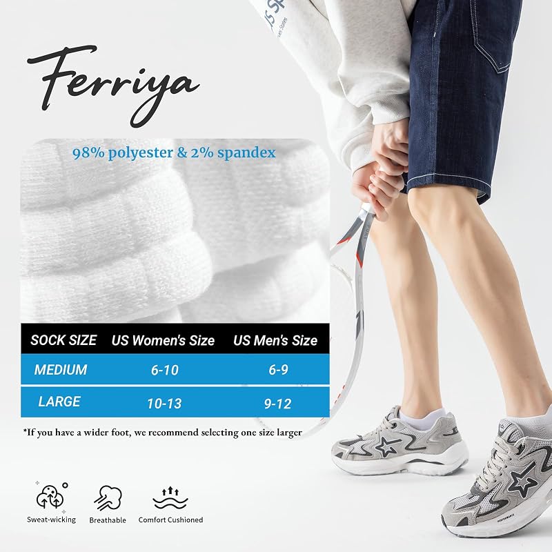 Ferriya 6 Pairs Breathable Mesh Ankle Socks with Arch Support - Black, Medium