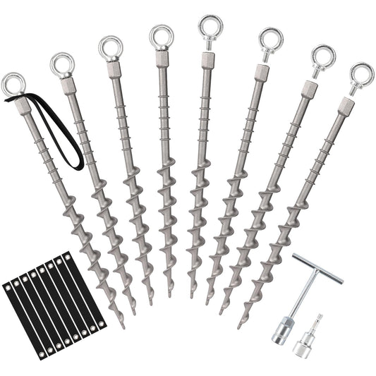 Keltrion 8 PCS Screw in Tent Stakes for Women Men Ground Anchors for Sand, Trampolines, Camping - Aluminium Heavy Duty Rust Prevention Pegs Spikes Drillable Threaded Anchor Stake - Silvery 14 inch