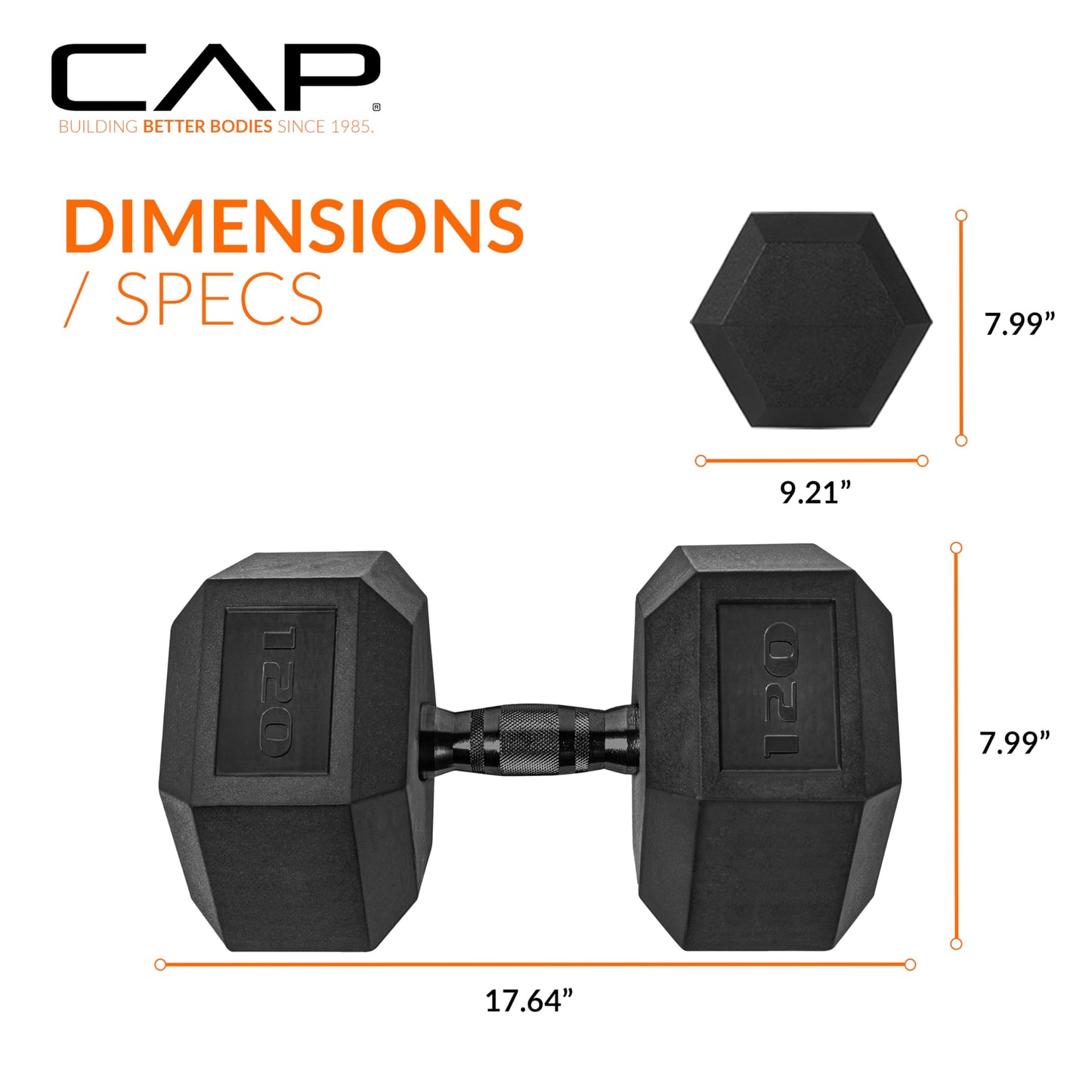 CAP Barbell 120 LB Coated Hex Dumbbell Weight with Black Handle