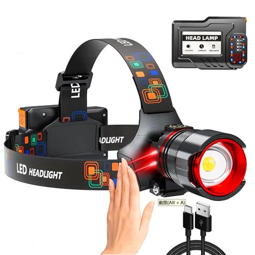 Headlamp 90000 LUMENS LED Rechargeable Head Lamps, Zoomable Headlight with 5 Modes & IPX7 Waterproof, 120° Adjustable Head Lights for Forehead for Outdoor, Camping, Hard Hat, Hunting,Fathers Day Gift