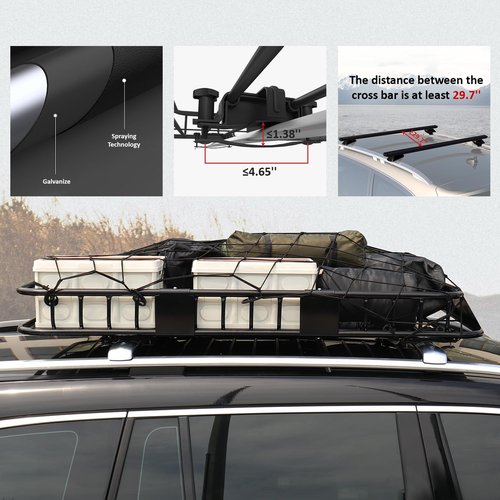 FORWODE 250LBS. 64" x 23" x 6" Roof Rack Carrier Basket, Universal Rooftop Cargo Luggage Rack Basket for Car, SUV, Truck