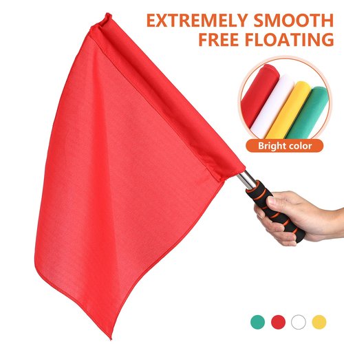 Veemoon 4Pcs Referee Flag Sports,Linesman Signal Flags Training Sports Flags with Sponge Handle Stainless Steel Pole for Soccer Volleyball Basketball Football Competition (Yellow, Red, Green, White)
