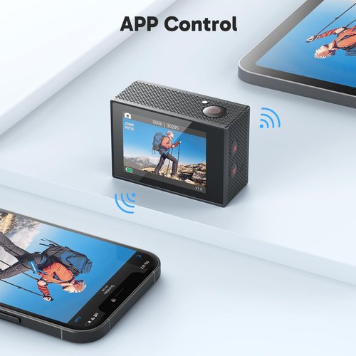AKASO EK7000 4K30fps Action Camera with 128GB MicroSDXC U3 Memory Card Accessories Kit Bundle Ultra HD 131FT Waterproof Camera EIS WiFi Remote Control 4X Zoom Underwater Camera