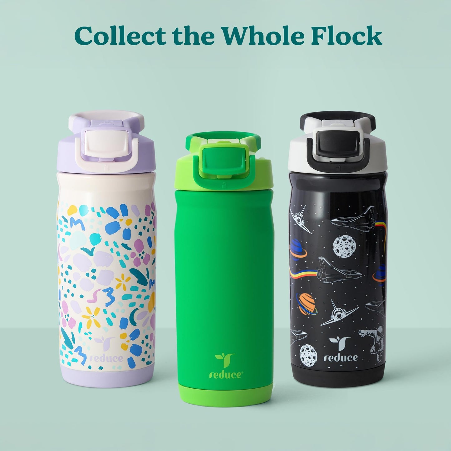 Reduce Hydrate Pro Kids 14oz Stainless Steel Insulated Water Bottle w/Straw – Spill Proof Tumbler for Kids – 30 Hour Cold Retention – Dishwasher Safe Leak-Proof Design - Clover Green
