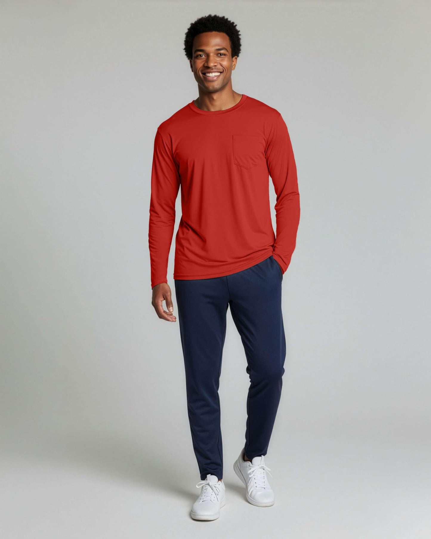 Real Essentials 4 Pack: Men's Dry-Fit Active Athletic Long Sleeve Pocket Crew T-Shirt Outdoors UPF 50 (S-5XLT)