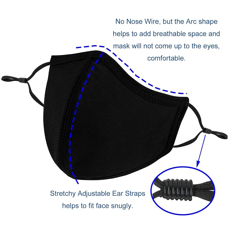 L-Black Adjustable Reusable 3-Ply Cloth Face Mask for Adults – Washable, Breathable Fabric Coverings