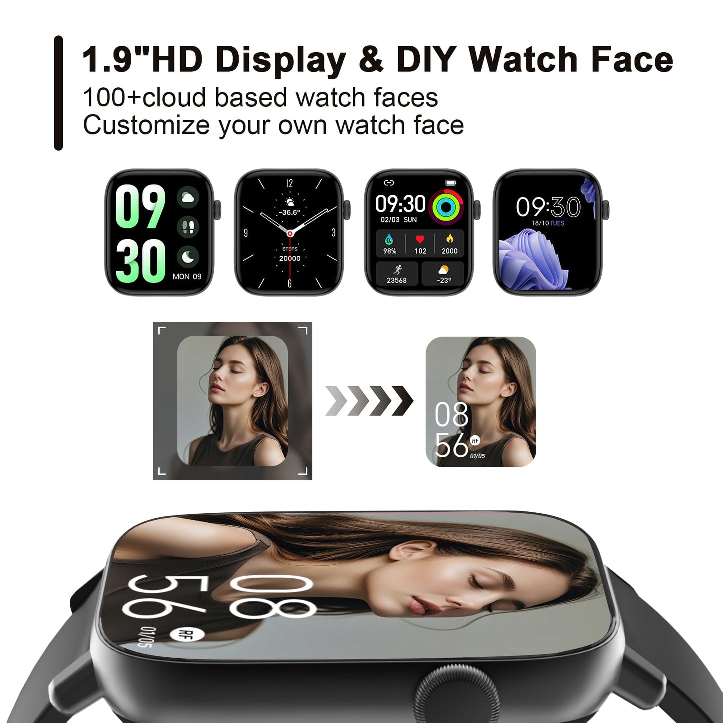 Smart Fitness Tracker Watch with Heart Rate Monitor, Activity Tracker with Pedometer, Sleep Monitor, Calories & Step Counter, Waterproof Smart Watch for Women Men Fitness Watch for Sports (Black)