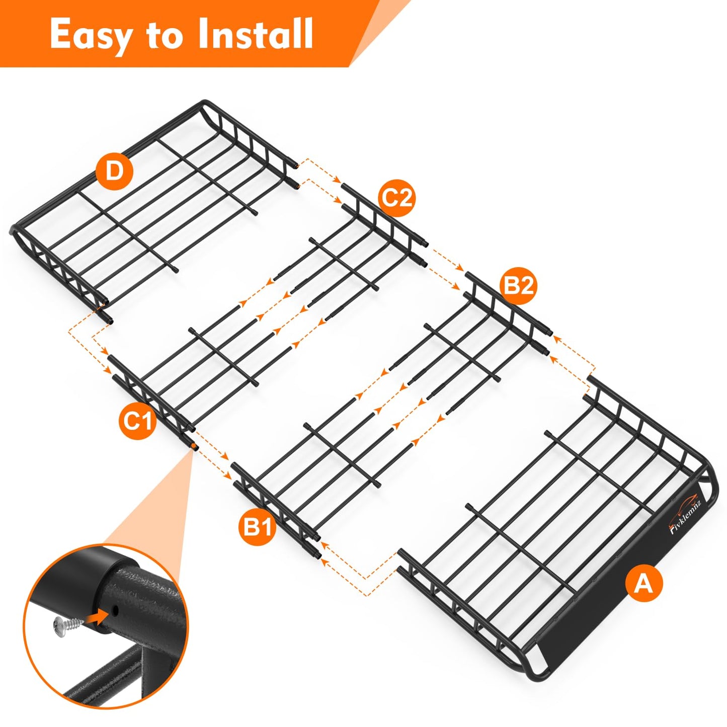 FIVKLEMNZ Car Rooftop Cargo Carrier Roof Bag Waterproof for All Top of Vehicle with/Without Rack Includes Topper Anti-Slip Mat + Reinforced Straps + 6 Door Hooks + Luggage Lock