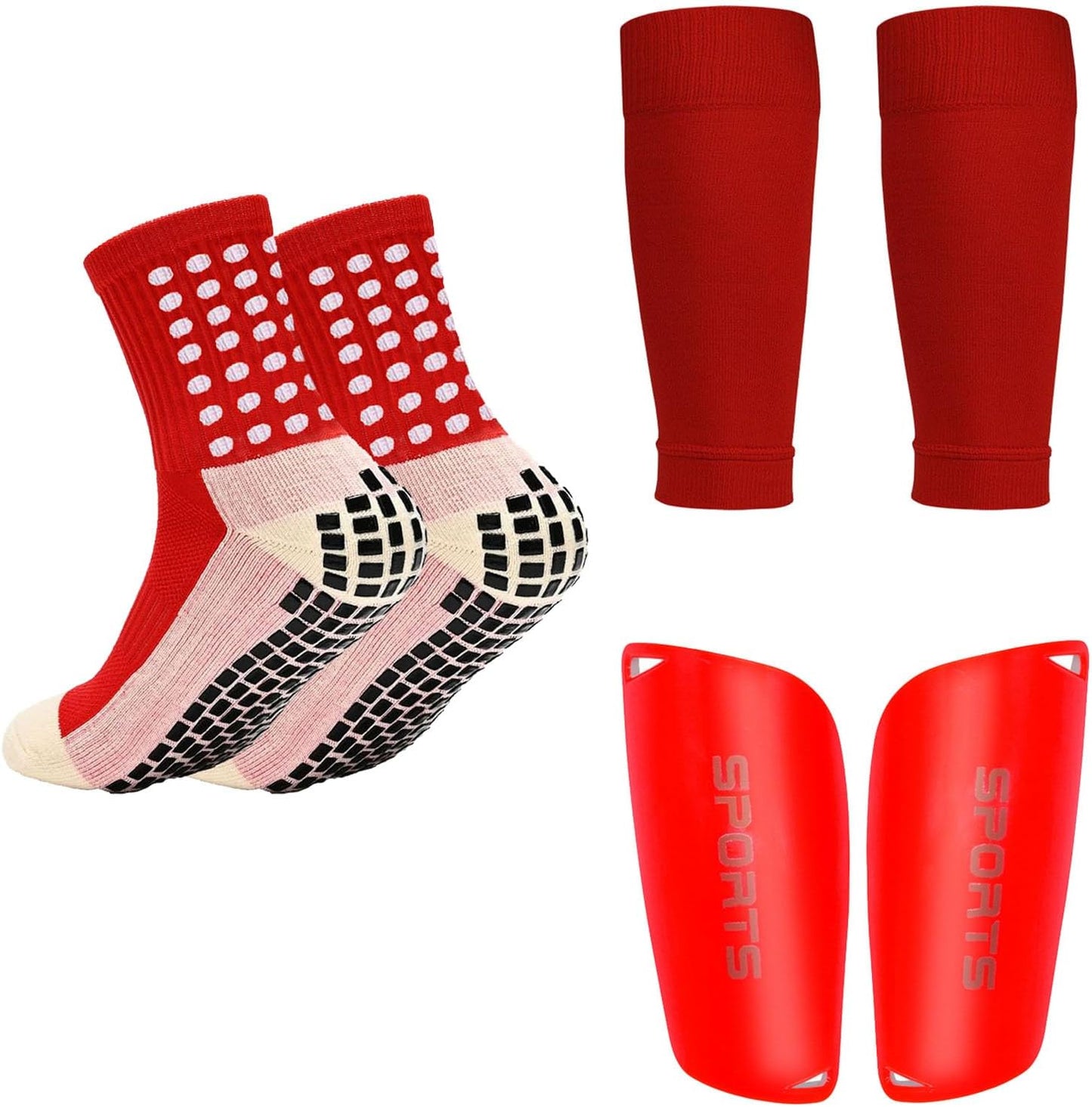 2/4 Sets Youth Grip Soccer Socks with Shin Guard Sleeves Kids Sleeve Socks for Boys Girls 7-14 for Soccer Basketball