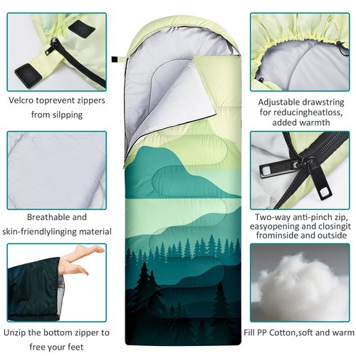 Ausletie Sleeping Bags for Adults Kids,3 Seasons Cold Warm Weather Waterproof Lightweight Camping Sleeping Bags for Men and Women,Camping Outdoor Travel