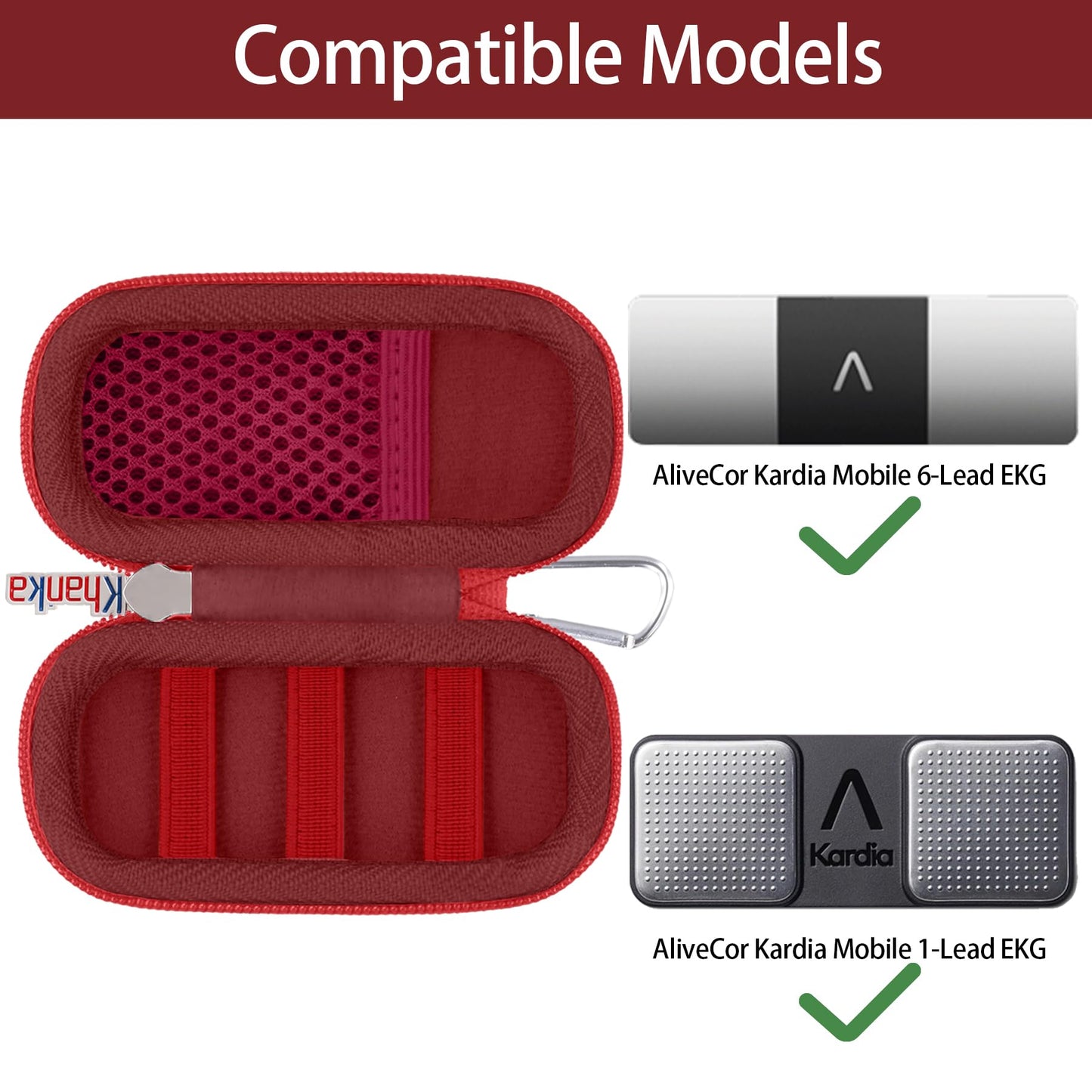 khanka Hard Case for AliveCor KardiaMobile ECG Monitor, Fits KardiaMobile 6L/6L Max, 6-Lead Personal EKG Device, Portable Heart Monitor Storage Case (Case Only)（Dark Red）