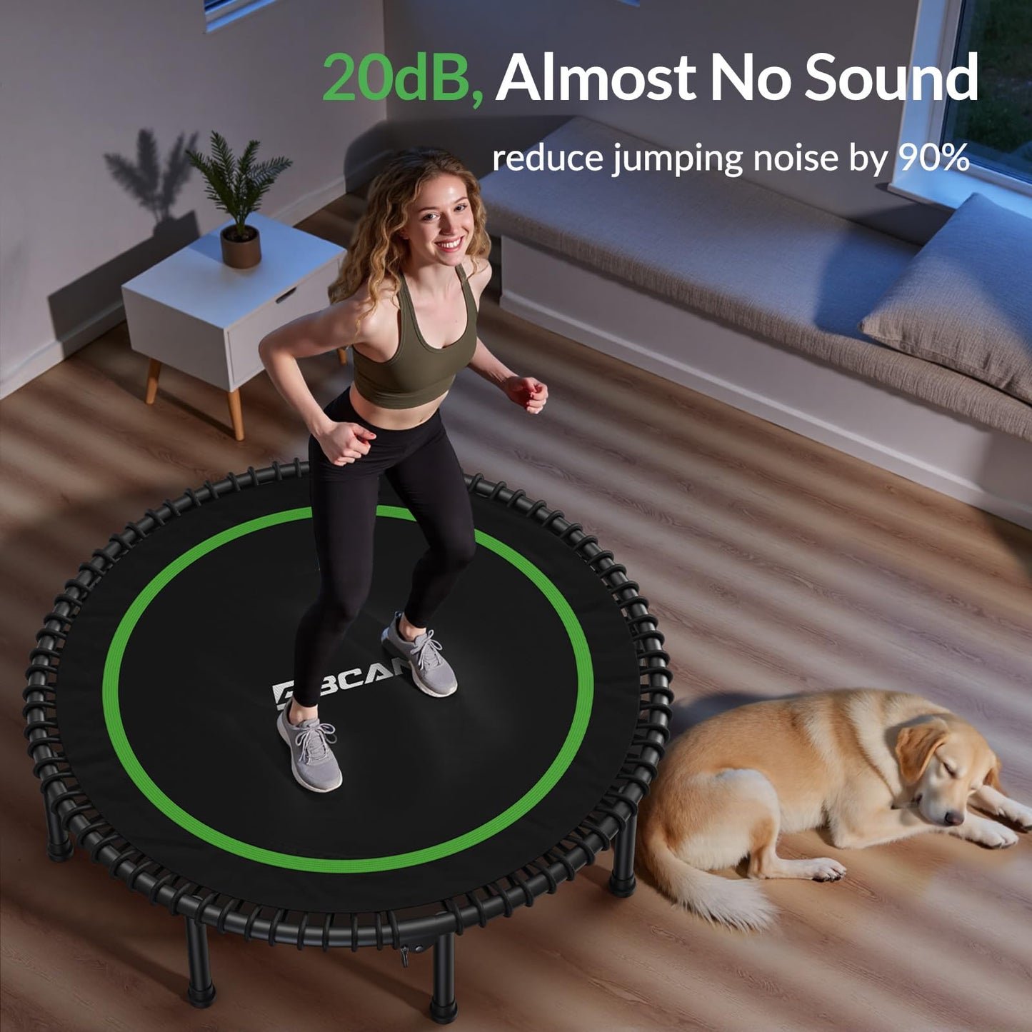 BCAN 48" Adult Fitness Trampoline with Durable Bungees, Stable & Quiet Exercise Rebounder,Great Mini Trampoline for Indoor/Garden Workout - Green