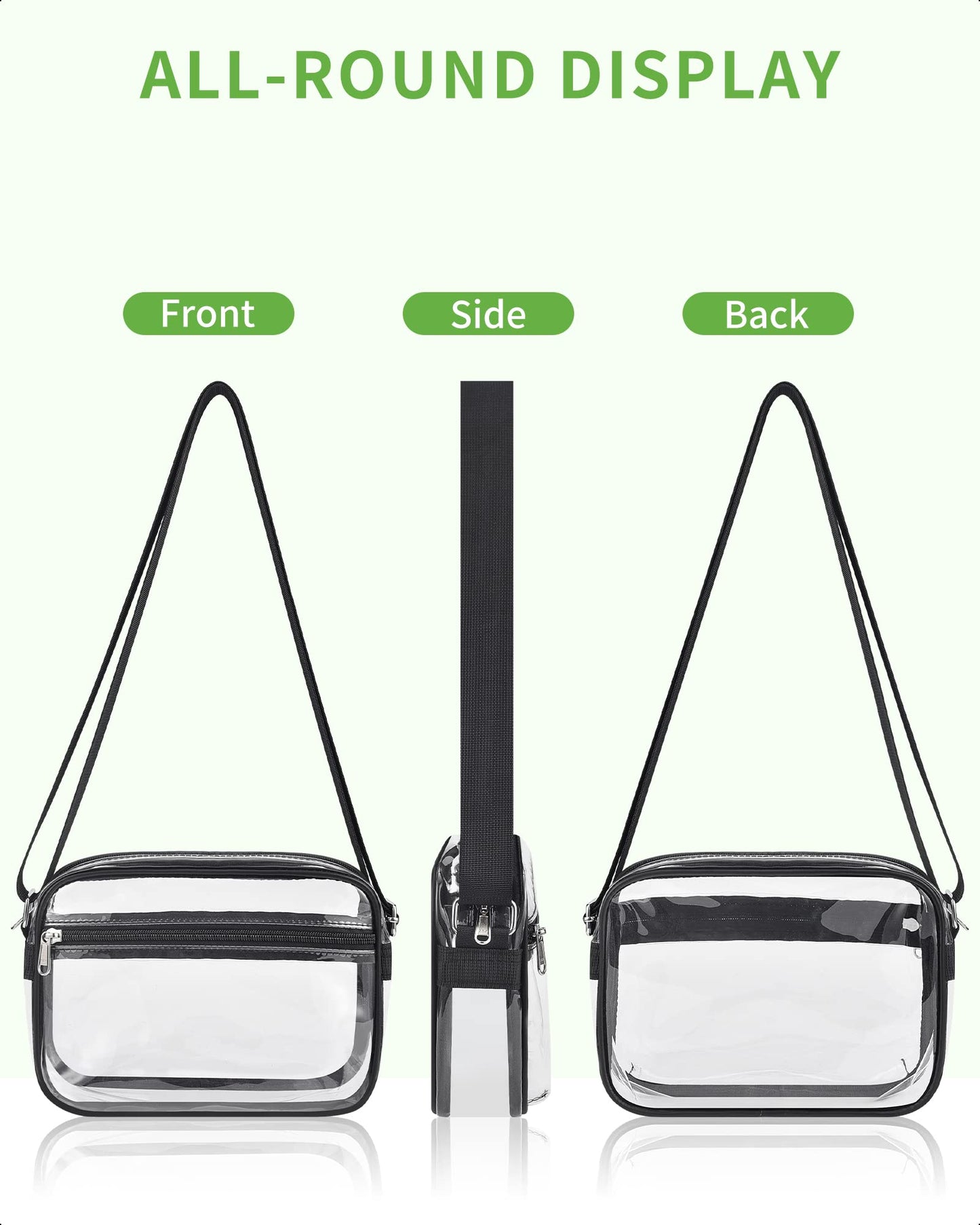 MAY TREE Clear Bag for Stadium Events, Small Clear Purse Suitable for Concert Outfits, Sports, Work and Festivals, Mini-Black