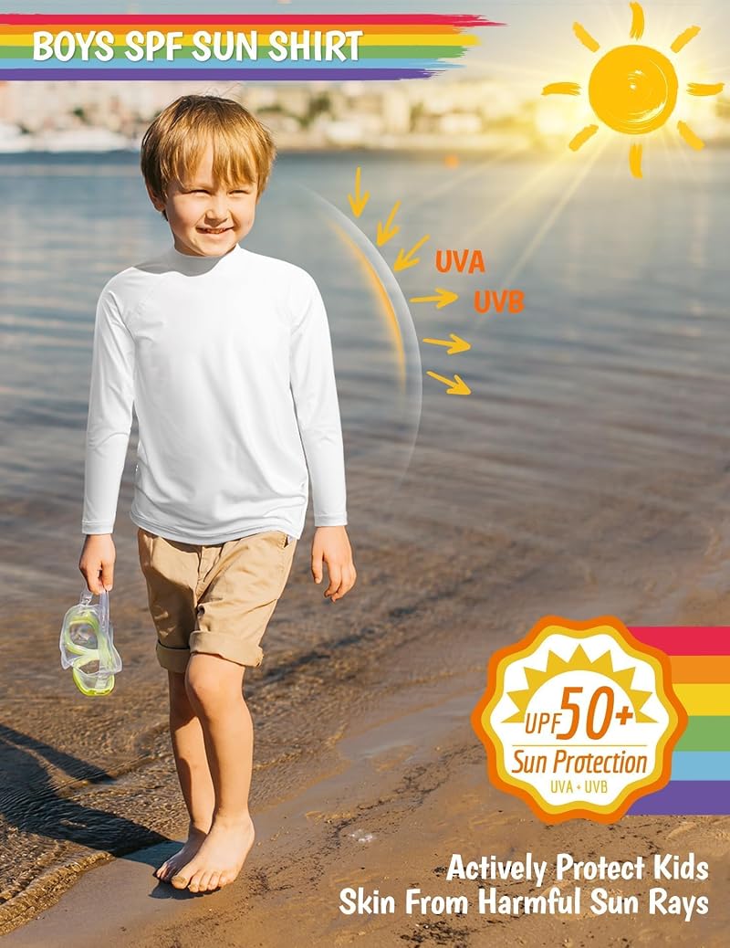 Rash Guard Swim Shirt for Kids & Toddlers UPF 50+ Long Sleeve White 3T