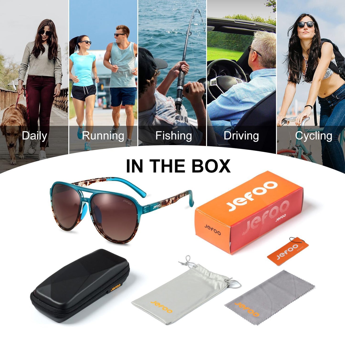 Jefoo Polarized Aviator Sunglasses for Women Men Retro Trendy Sports Sunglasses for Outdoor UV400 Protection