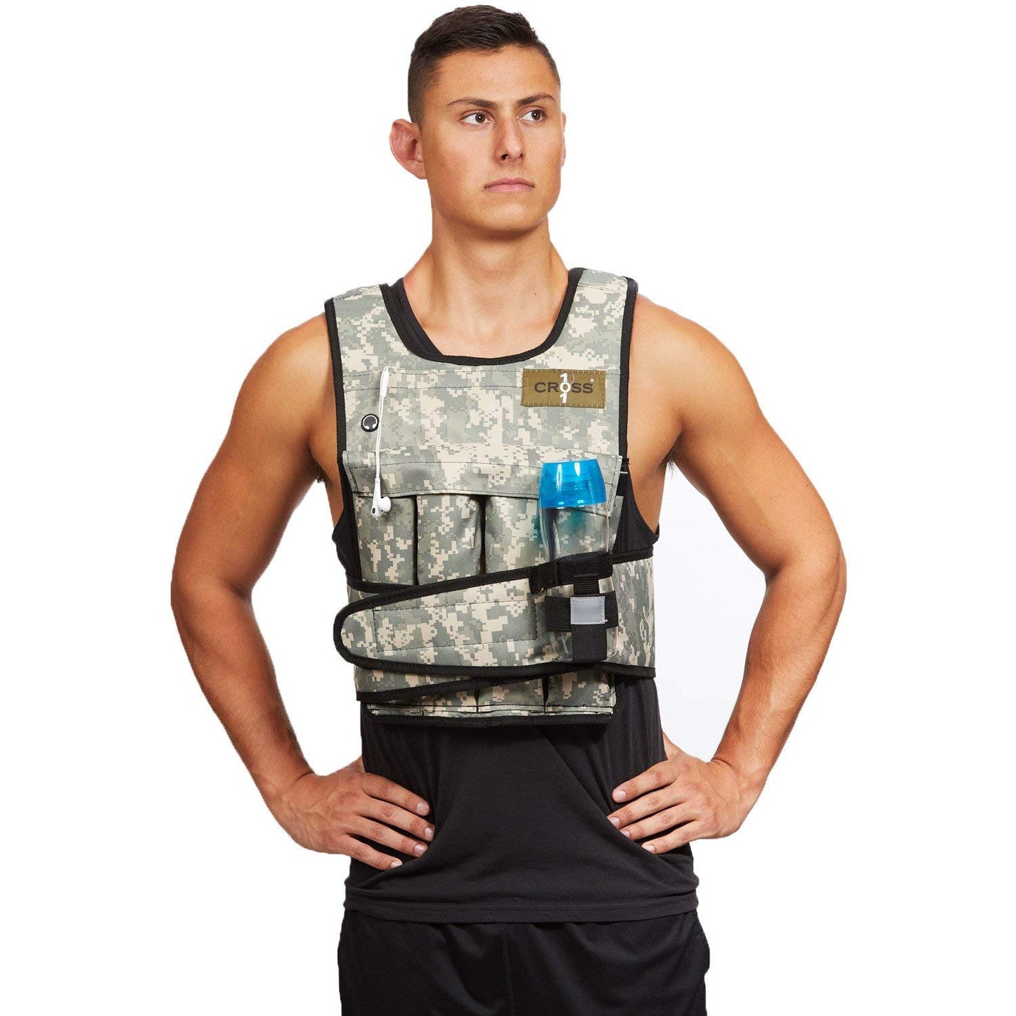 Cross101 Adjustable Camouflage Weighted Vest Without Shoulder Pads, 20 lb