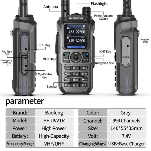 Ham Radio BaoFeng Radio Handheld Long Range for Adults UV-21R Two Way Radio USB Charger Rechargeable K5 Plus Walkie Talkies NOAA Weather Radio 999 Channels VOX with 771 Antenna (2 Pack)