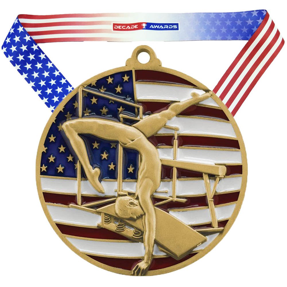 Decade Awards Patriotic Gymnastics Medal - Gymnast Medallion with Stars and Stripes Neck Ribbon (2.75 Inch Wide)