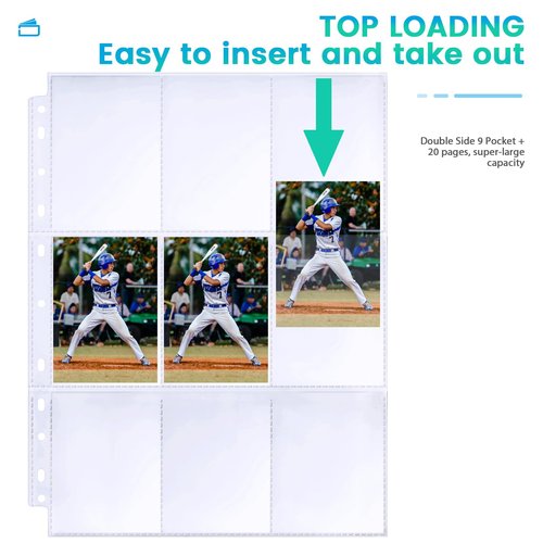 360 Pockets Binder Sleeves Double-Sided 9 Pocket Trading Pages for 3 Ring Binder, Clear Plastic Sleeves for Sport Cards, Business Cards, Game Cards, Photos