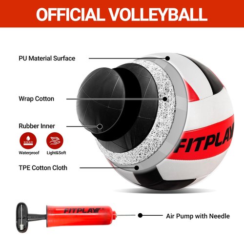 FITPLAY Professional Volleyball Net Set with Anti-Sag System,3 Height Adjustable Steel Poles,PU Volleyball,Pump,Boundary Line and Waterproof CarryBag for Outdoor,Backyard,Beach