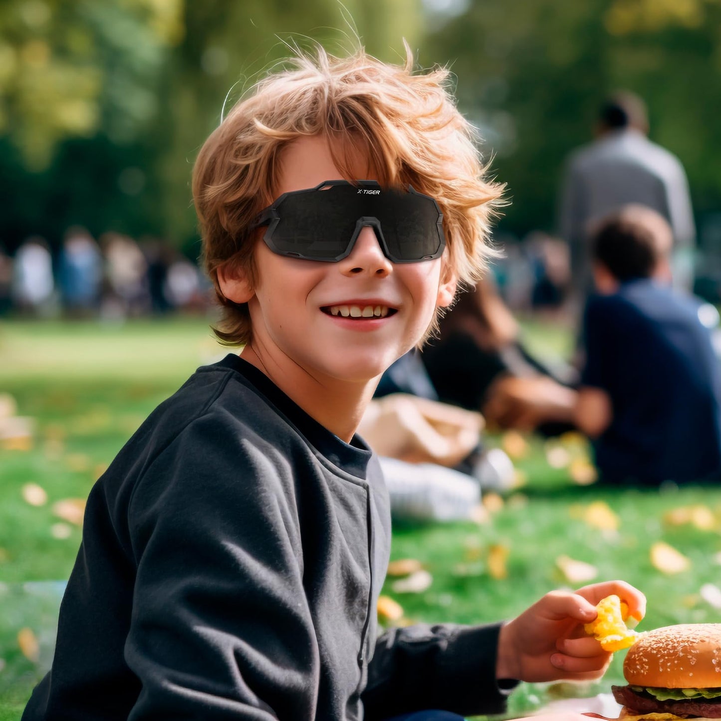 X-TIGER Kids Sunglasses Polarized Youth Baseball Sunglasses for 8-14 boys girls UV400 Sports Softball Cycling Glasses black