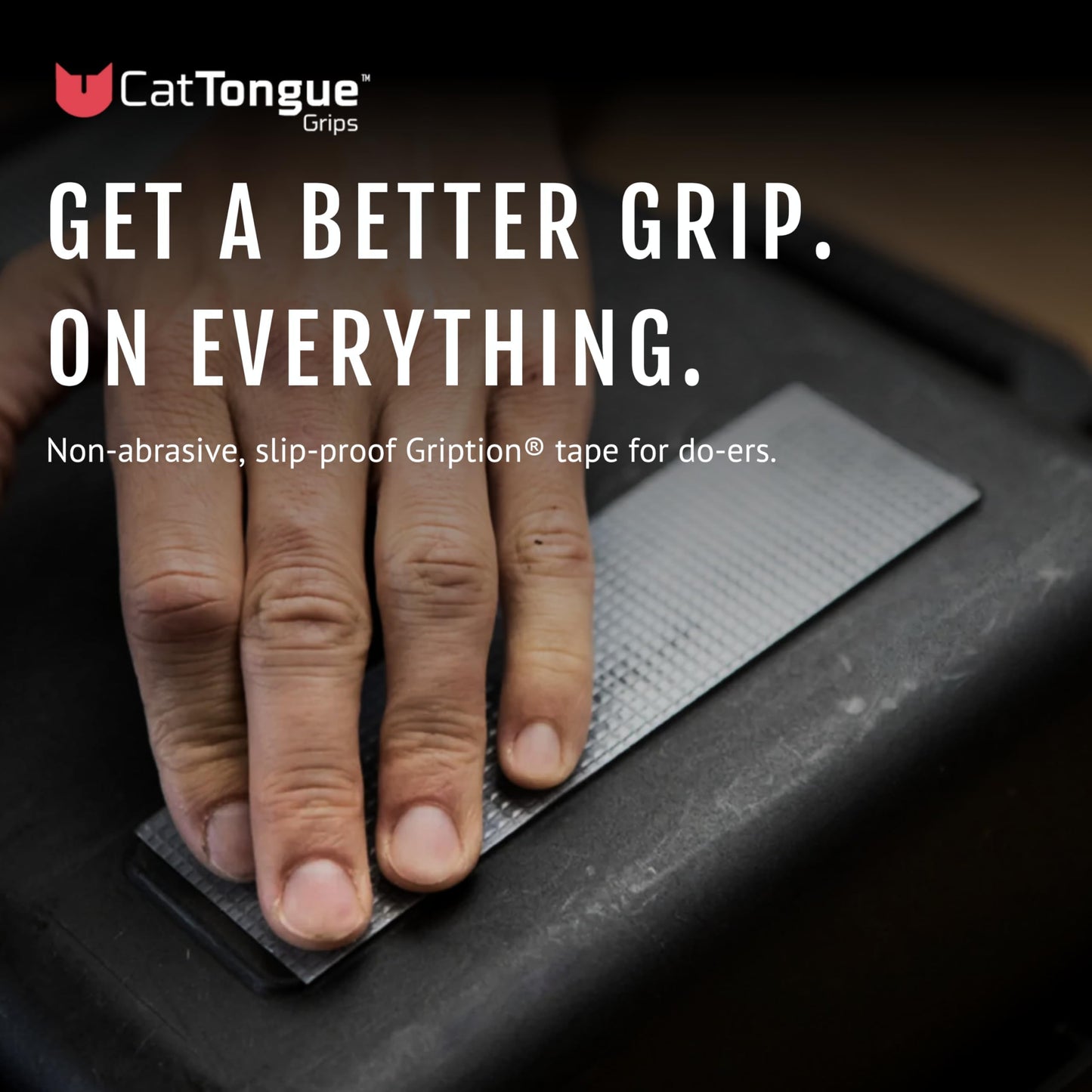 CATTONGUE GRIPS Non-Abrasive Grip Tape Roll - 1” Wide Heavy-Duty, Waterproof Anti-Slip Tape for Wrapping Tools, Grab Bars, Gym Equipment & More - Indoor & Outdoor Non-Skid Solution (Black, 10ft)