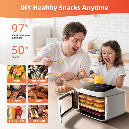 Septree Compact Food Dehydrator, 4 Stainless Steel Trays Fresh Dryer Machine for Jerky Herbs Fruit Veggies Snacks, with Digital Timer | 190F Temperature Control, Great Size for Small Family