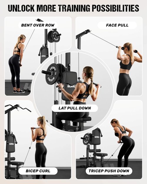 GOIMU LS01 LAT Pulldown Machine, LAT Row Cable Machine with AB Crunch, LAT Tower with Cable Row Attachment, 3 in 1 Pulley Stations for Home Gym(Black)