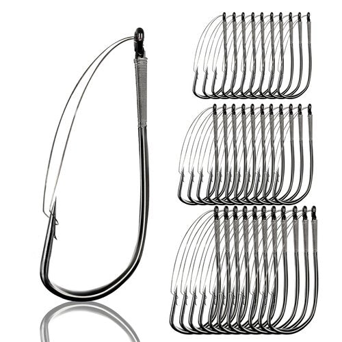 9KM DWLIFE Weedless Wacky Rig Hooks 30PCS Bass Hooks High Carbon Steel with Wire Guard for Neko Rig 2/0#