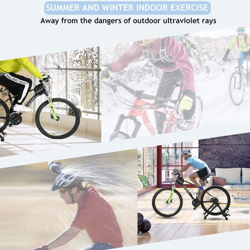 Bike Trainer Stand, Magnetic Bicycle Stationary Stand for Indoor Riding with Noise Reduction Wheel Portable Stainless Steel Cycling Exercise Trainer w/ 5 Levels Resistance for Road & Mountain Bikes