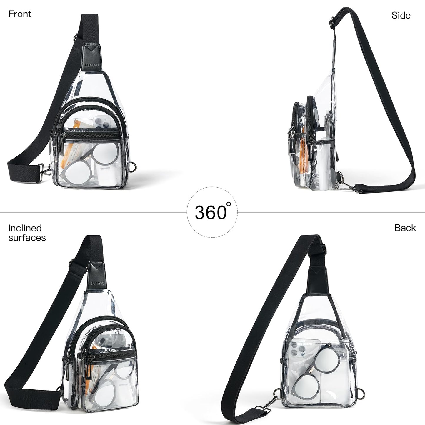 Leresas Clear Sling Bag for Stadium Events Women Men Transparent Purse Stadium Approved Clear Backpack Concerts Black-1