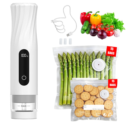 ALLHOPE Compact Vacuum Sealer for Food Storage: Portable Handheld Food Sealer, 80kPa Suction, 1800mAh Battery, 30 Reusable Vacuum Bags, Preserve 5X Freshness with Easy Operation
