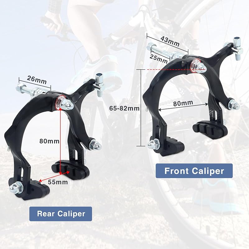 WEEROCK Caliper Brake Set Front & Rear - Aluminum Levers, C Brake for Kids BMX & City Bikes (Variation: Caliper Brake Set/ Black)
