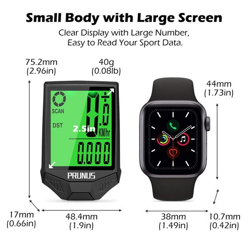 PRUNUS Bike Speedometer and Odometer Wireless Waterproof Bicycle Computer with Touch Sensor Switch, Big Digital LCD Screen, Automatic Wake-up for Outdoor MTB Road Cycling and Fitness…