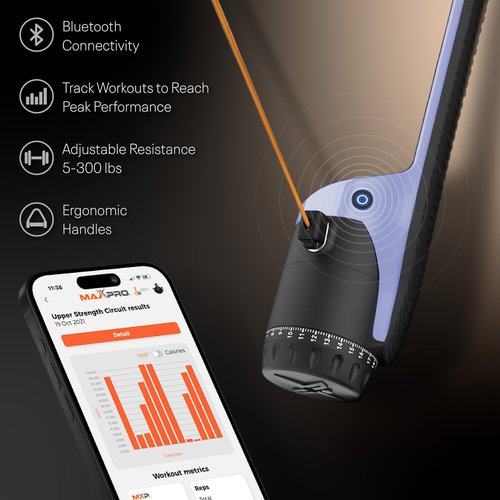 MAXPRO: Portable Smart Cable Gym | As Seen on Shark Tank | All-in-One Workout Machine with Bluetooth & Free App | 5-300lbs Resistance | Exercise Anywhere – Outdoors, Travel, Camping | Periwinkle