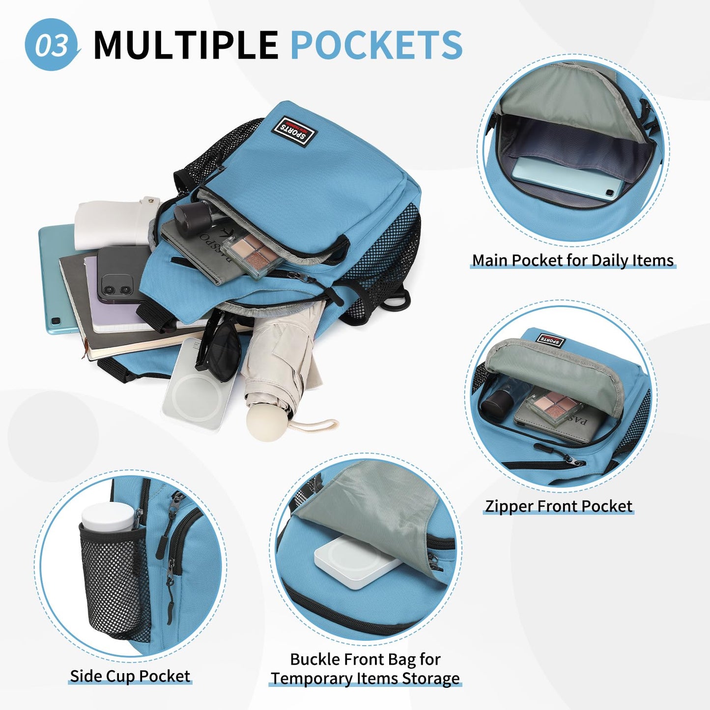 SUIKIHUM Convertible Sling Bags for Women Men, Lightweight Crossbody Backpack Daypack Fit for 7.9" Tablet for Casual Travel Sport Hiking (Blue)