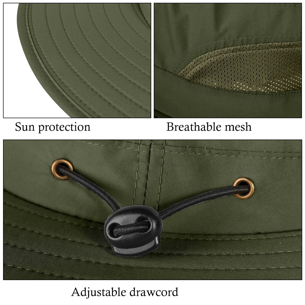 3 Pack Mens UPF 50+ Wide Brim Sun Hat with Neck Flap for Fishing Hiking Garden (3 Pack Dark Grey＆Light Grey＆Army Green)